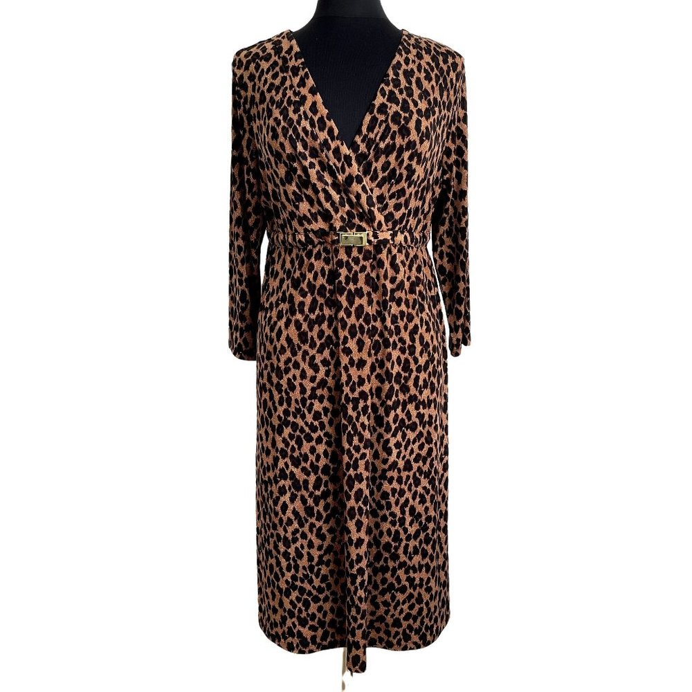 Charter Club Dress Size Large Leopard Animal Print Brown Black Gold EUC